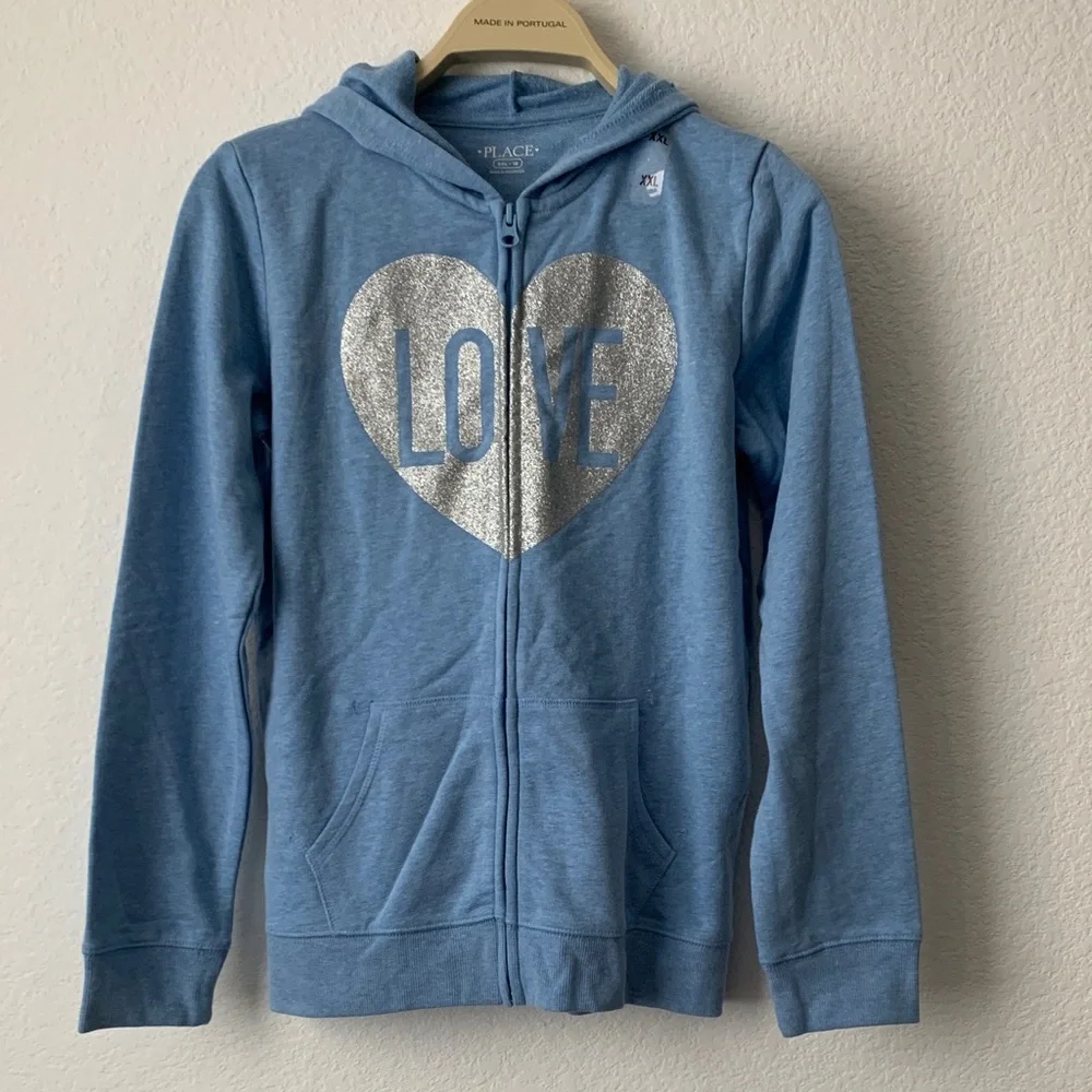 The Children's Place Blue Hoodie with Silver Heart